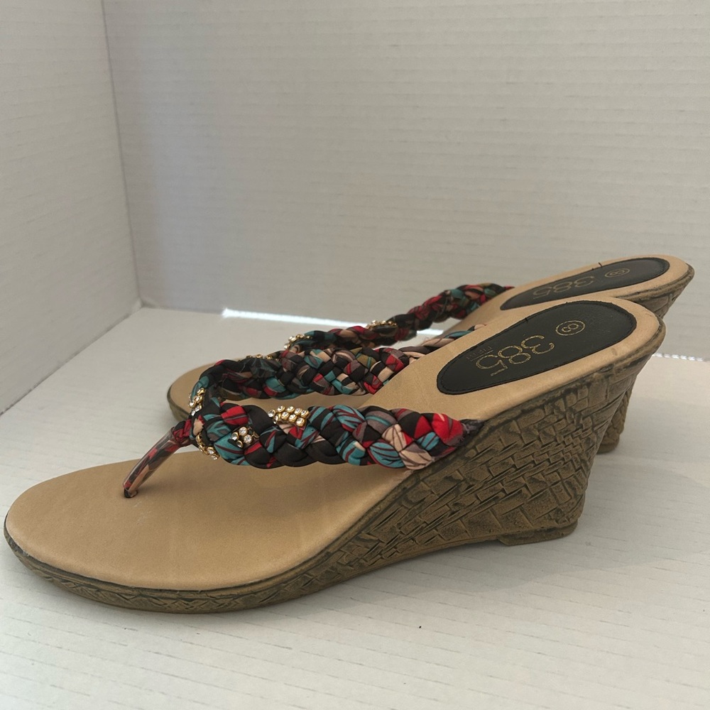 385 Fifth Multi-Colored Between-Toe Wedge Heel sandals Women's 8M - Picture 3 of 7